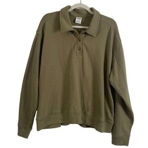Pink Victorias Secret Sweatshirt Top Women's XL Rugby Polo Army Green Preppy‎